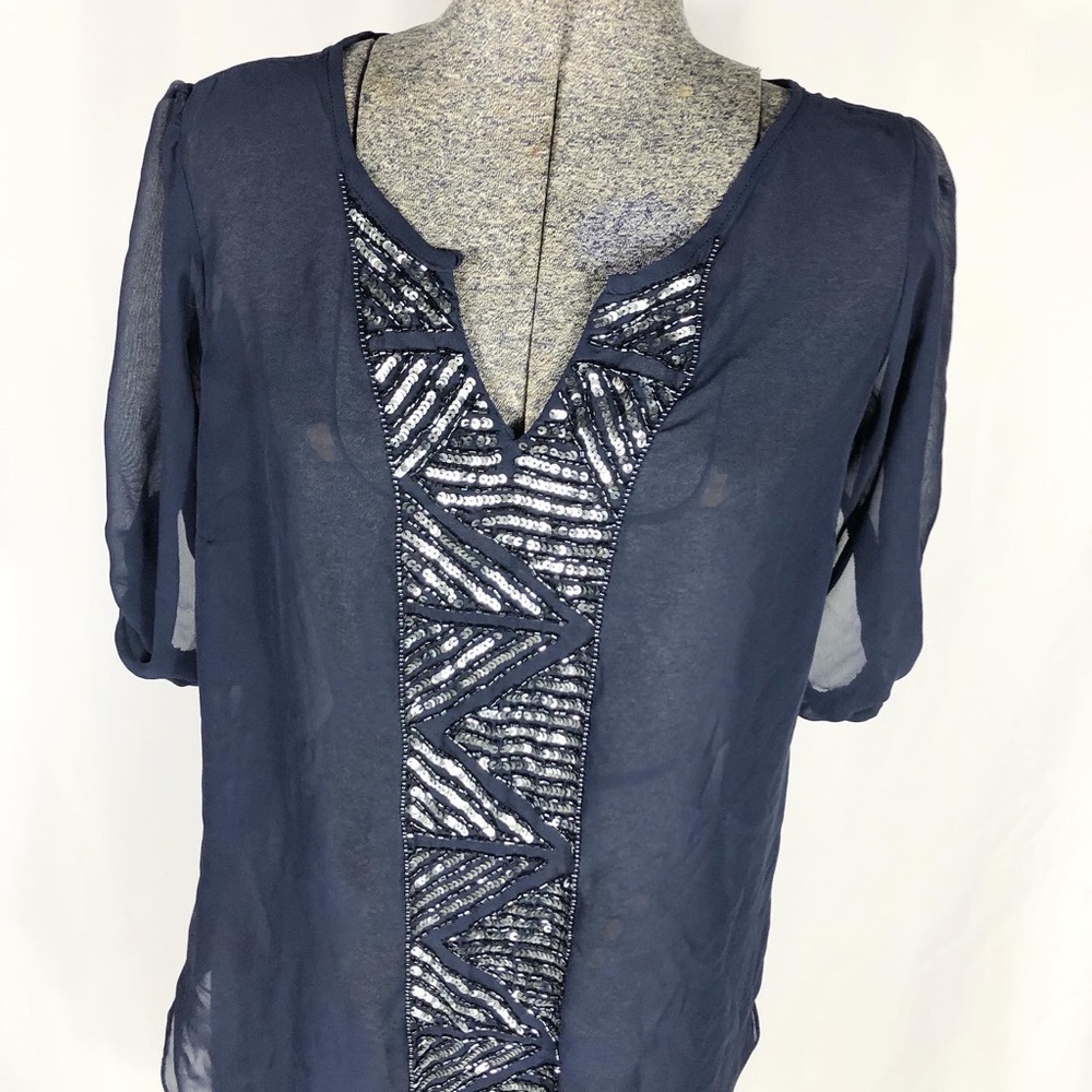 Angie Sheer Blue Sequin Top - Picture 3 of 6